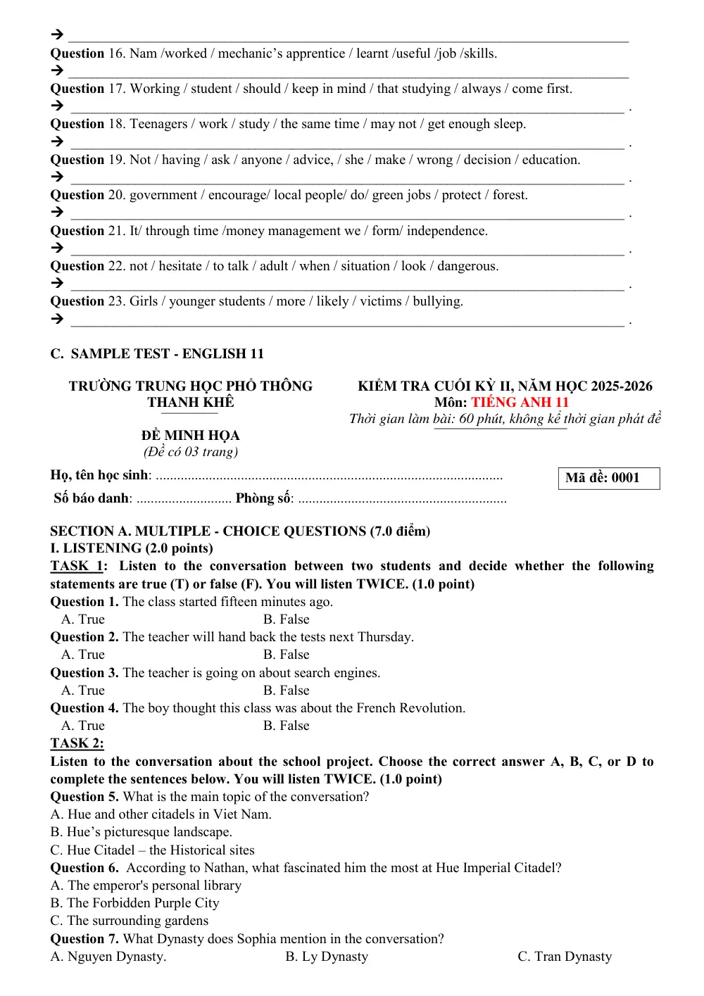 Đề cương ôn tập Học kì 2 Tiếng Anh 11 năm 2025-2026 trường THPT Thanh Khê (Đà Nẵng) - trang 6