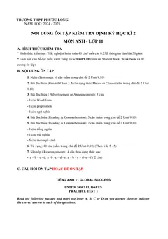 Trang đầu Đề cương ôn tập Học kì 2 Tiếng Anh 11 năm 2024-2025 trường THPT Phước Long (TP Hồ Chí Minh)