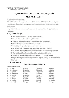 Trang đầu Đề cương ôn tập Học kì 1 Tiếng Anh 11 năm 2023-2024 trường THPT Phước Long (TP Hồ Chí Minh)