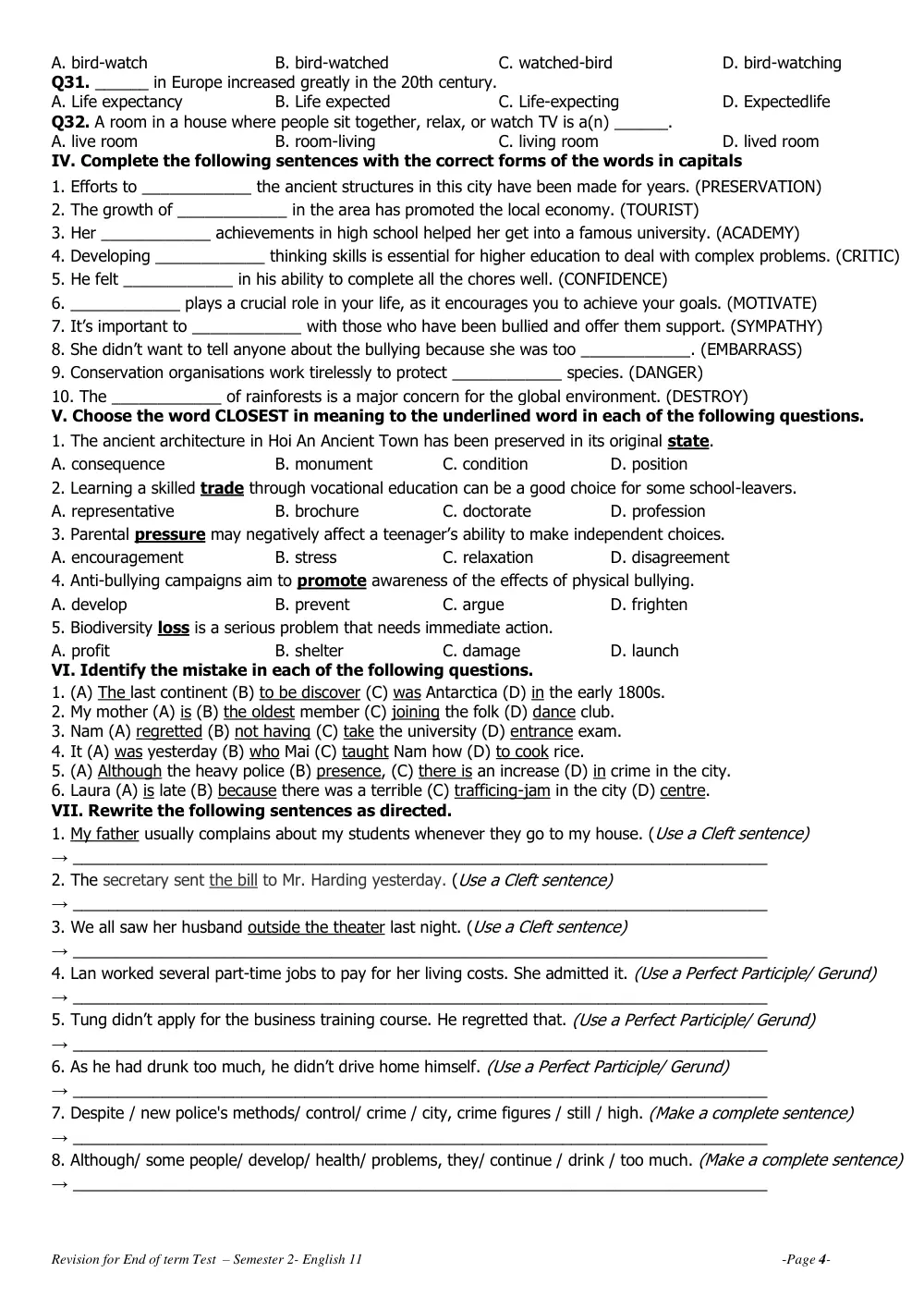 Đề cương ôn tập Học kì 2 Tiếng Anh 11 năm 2023-2024 trường THPT Phạm Phú Thứ (Đà Nẵng) - trang 4