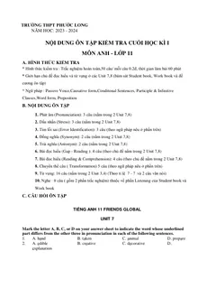 Trang đầu Đề cương ôn tập Học kì 2 Tiếng Anh 11 năm 2023-2024 trường THPT Phước Long (TP Hồ Chí Minh)
