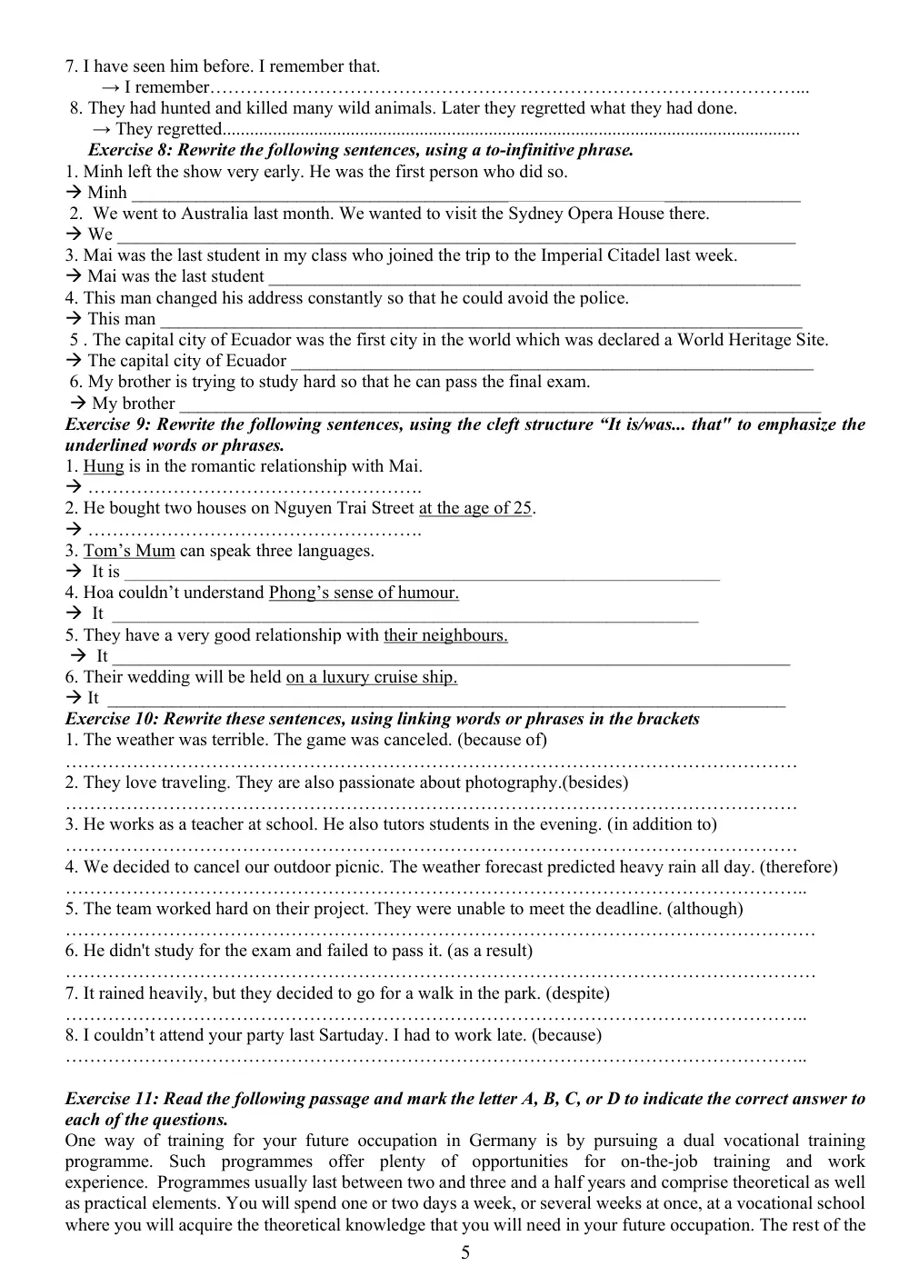 Đề cương ôn tập Học kì 2 Tiếng Anh 11 năm 2023-2024 trường THPT Trần Nhân Tông (Đắk Lắk) - trang 5