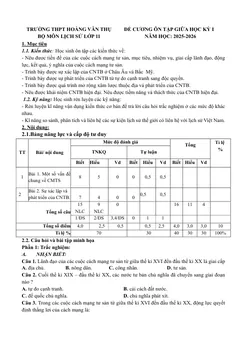 Trang đầu Đề cương ôn tập Giữa kì 1 Lịch sử 11 năm 2025-2026 trường THPT Hoàng Văn Thụ (Hà Nội)