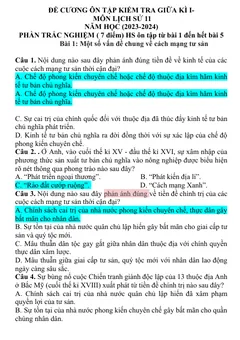 Trang đầu Đề cương ôn tập Giữa kì 1 Lịch sử 11 năm 2023-2024 trường THPT Phạm Phú Thứ (Đà Nẵng)