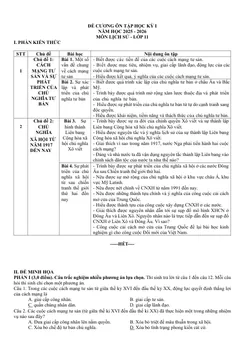 Trang đầu Đề cương ôn tập Học kì 1 Lịch sử 11 năm 2025-2026 trường THPT Chuyên Lương Văn Chánh (Đắk Lắk)