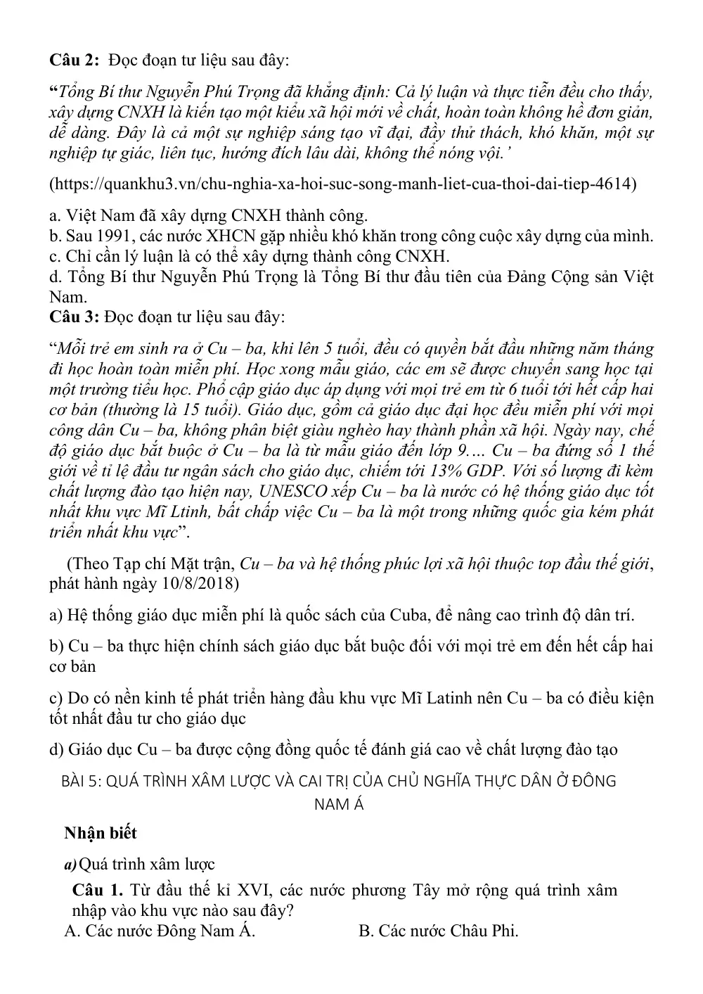 Đề cương ôn tập Học kì 1 Lịch sử 11 năm 2025-2026 trường THPT Phạm Phú Thứ (Đà Nẵng) - trang 9