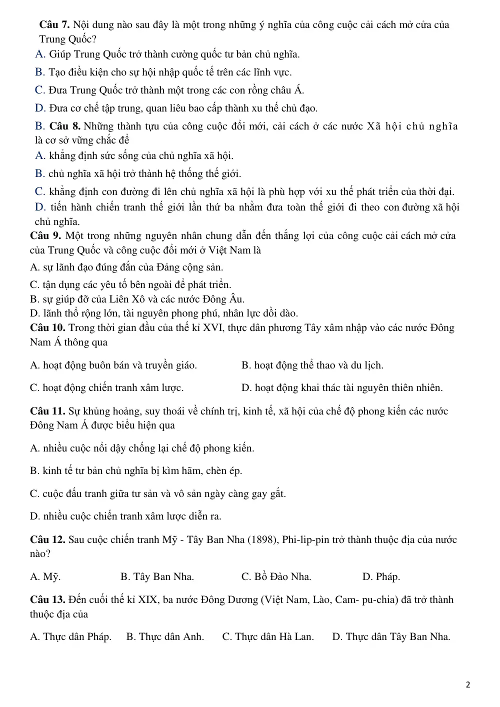 Đề cương ôn tập Học kì 1 Lịch sử 11 năm 2024-2025 trường THPT Linh Trung (TP Hồ Chí Minh) - trang 2