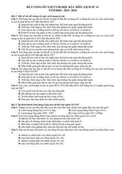 Trang đầu Đề cương ôn tập Học kì 1 Lịch sử 11 năm 2023-2024 trường THPT Bùi Thị Xuân (Lâm Đồng)