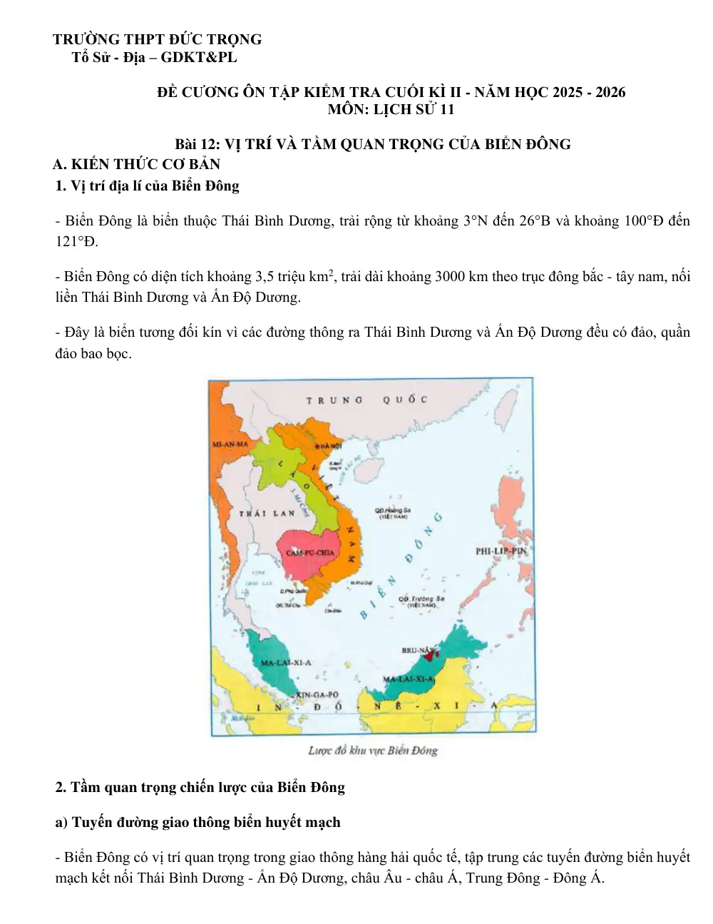 Đề cương ôn tập Học kì 2 Lịch sử 11 năm 2025-2026 trường THPT Đức Trọng (Lâm Đồng) - trang 1