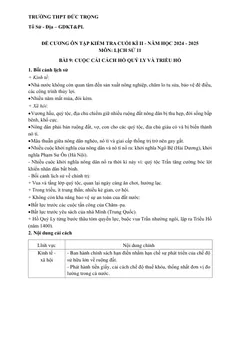 Trang đầu Đề cương ôn tập Học kì 2 Lịch sử 11 năm 2024-2025 trường THPT Đức Trọng (Lâm Đồng)