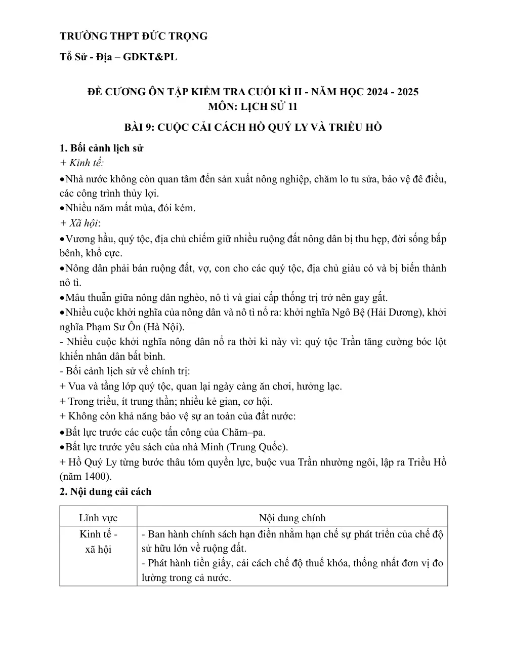 Đề cương ôn tập Học kì 2 Lịch sử 11 năm 2024-2025 trường THPT Đức Trọng (Lâm Đồng) - trang 1