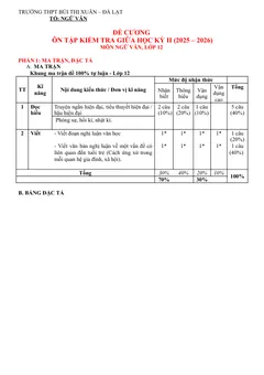 Trang đầu Đề cương ôn tập Giữa kì 2 Ngữ văn 12 năm 2025-2026 trường THPT Bùi Thị Xuân (Lâm Đồng)