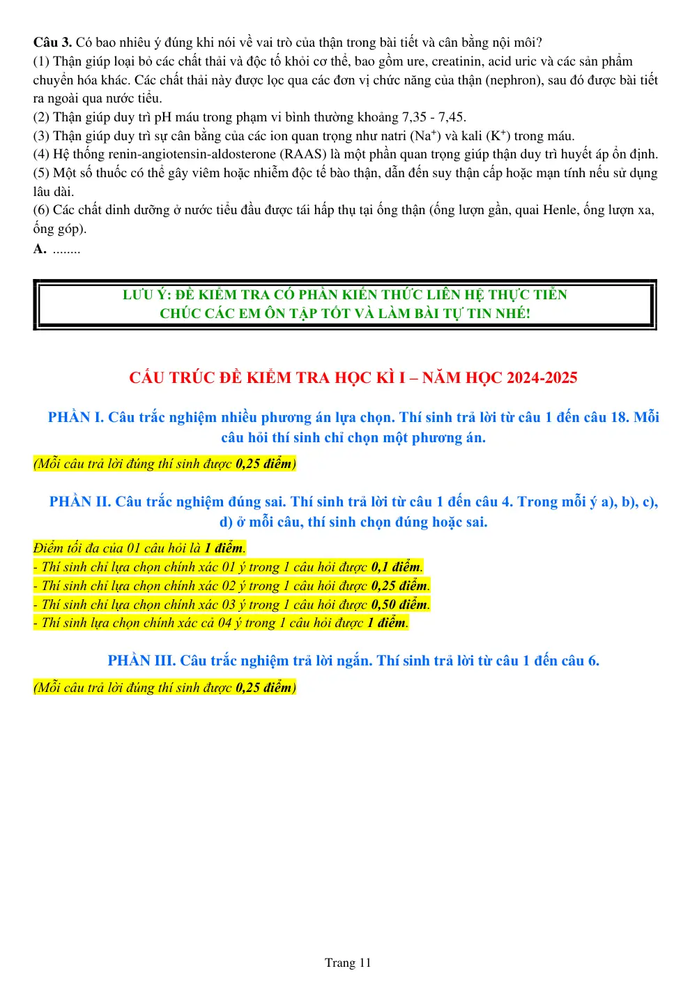 Đề cương ôn tập Học kì 1 Sinh học 11 năm 2024-2025 trường THPT Linh Trung (TP Hồ Chí Minh) - trang 11