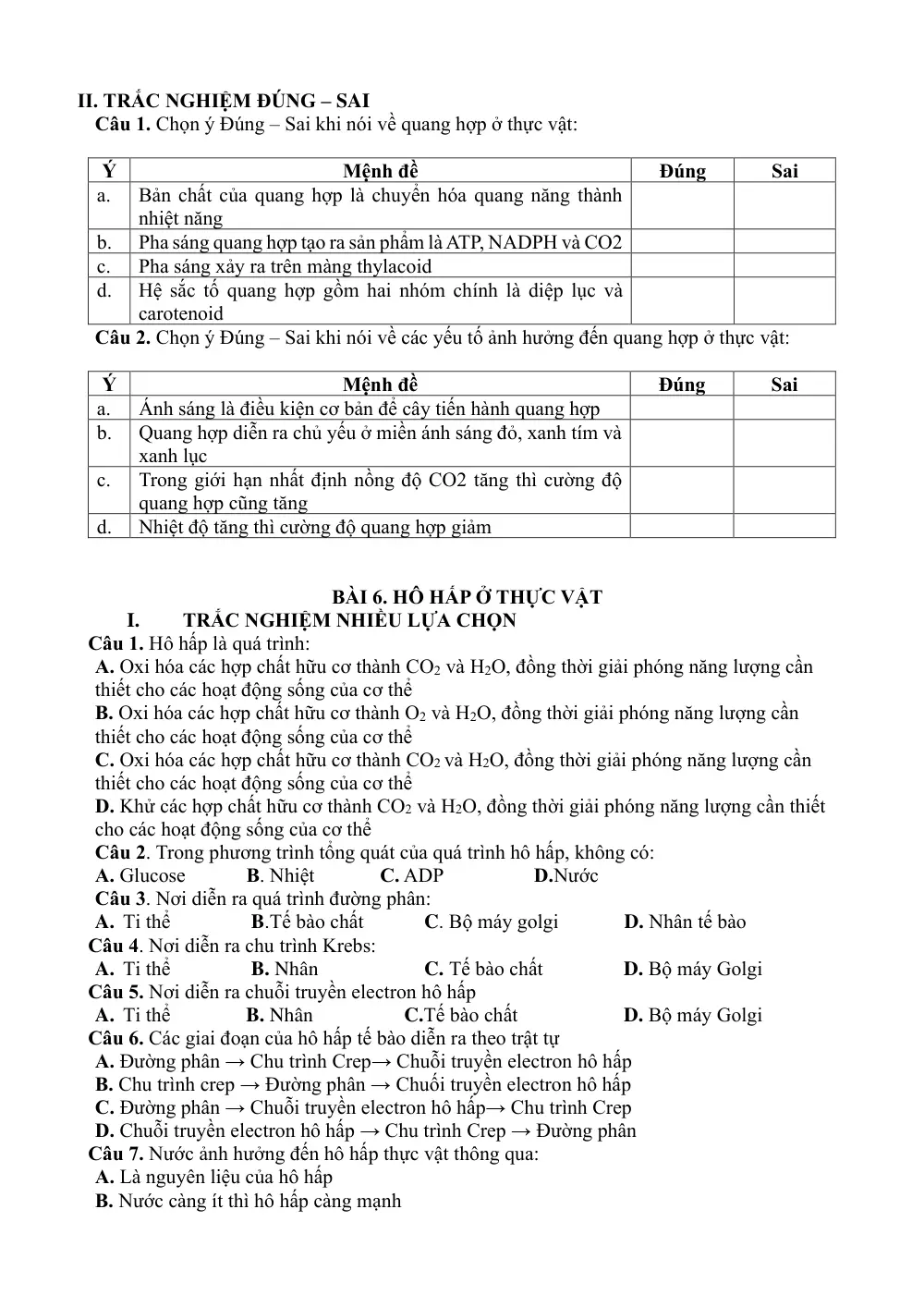 Đề cương ôn tập Học kì 1 Sinh học 11 năm 2024-2025 trường THPT Ngô Quyền (Đà Nẵng) - trang 3