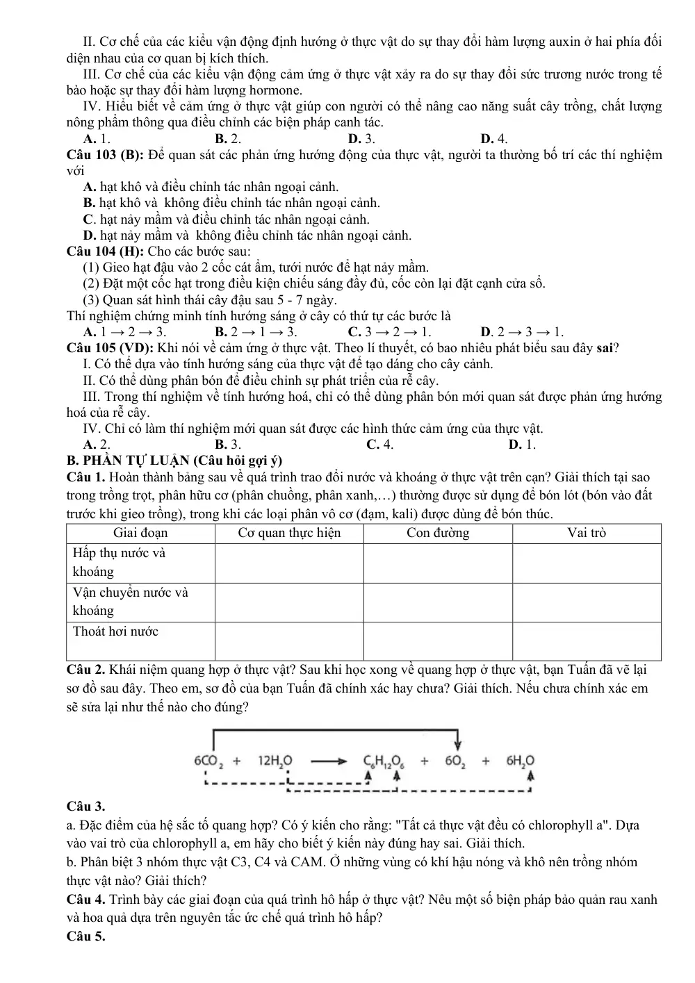Đề cương ôn tập Học kì 1 Sinh học 11 năm 2023-2024 trường THPT Lê Quý Đôn (Đắk Lắk) - trang 11