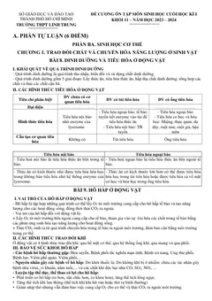 Trang đầu Đề cương ôn tập Học kì 1 Sinh học 11 năm 2023-2024 trường THPT Linh Trung (TP Hồ Chí Minh)