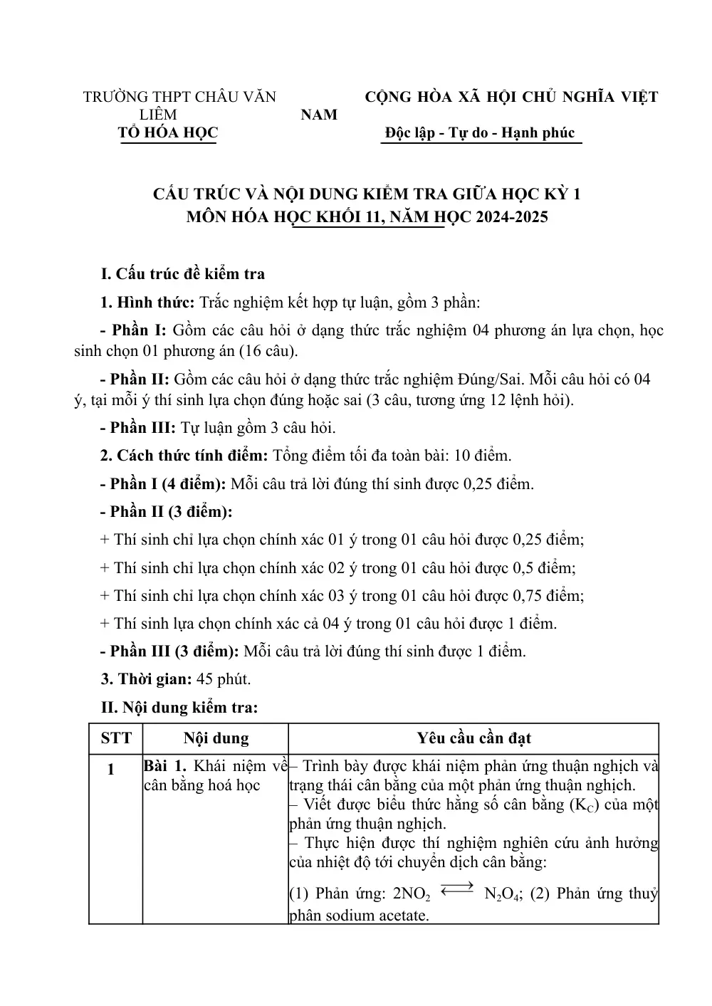 Đề cương ôn tập Giữa kì 1 Hóa học 11 năm 2024-2025 trường THPT Châu Văn Liêm (Cần Thơ) - trang 1