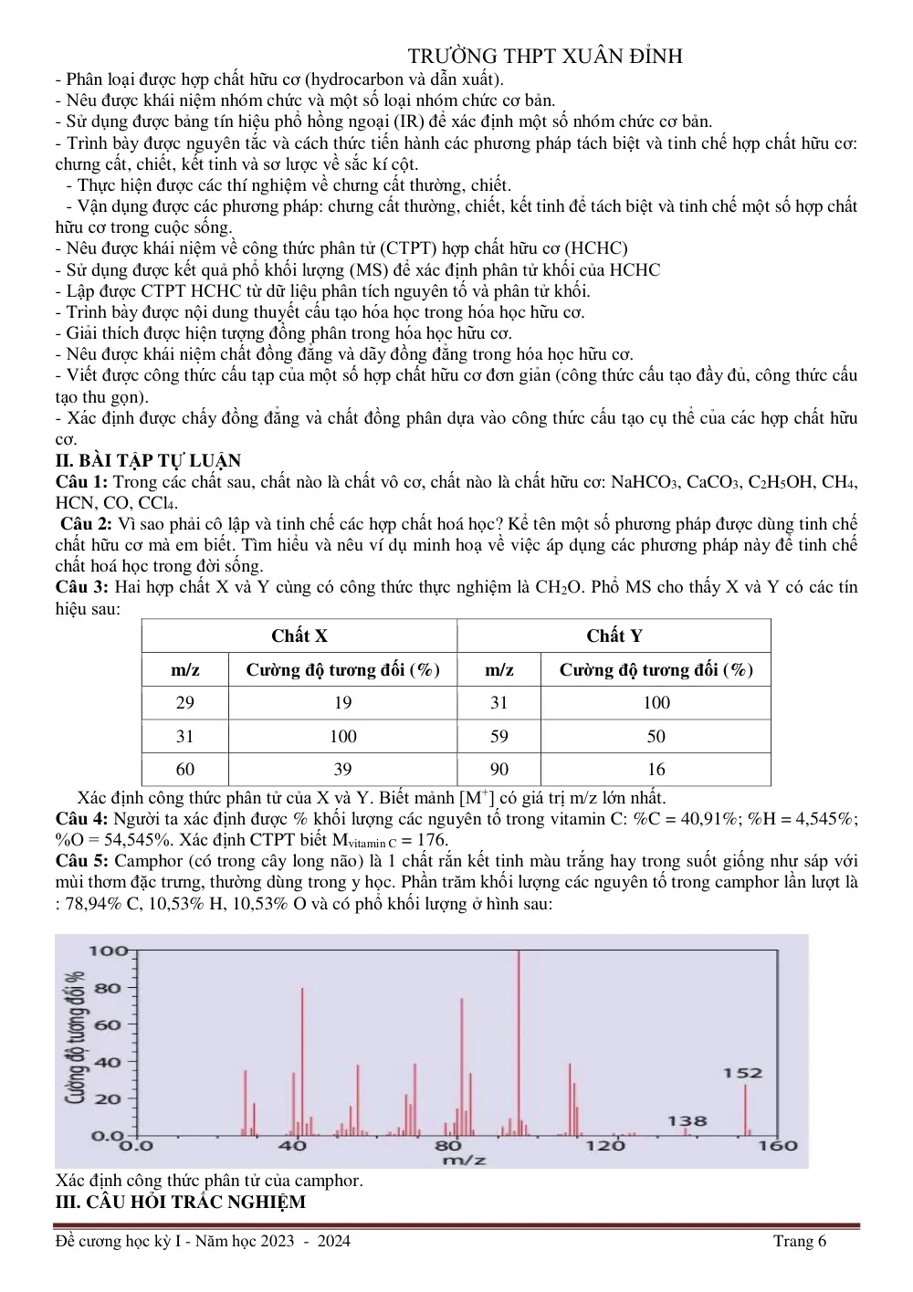 Đề cương ôn tập Học kì 1 Hóa học 11 năm 2023-2024 trường THPT Xuân Đỉnh (Hà Nội) - trang 6