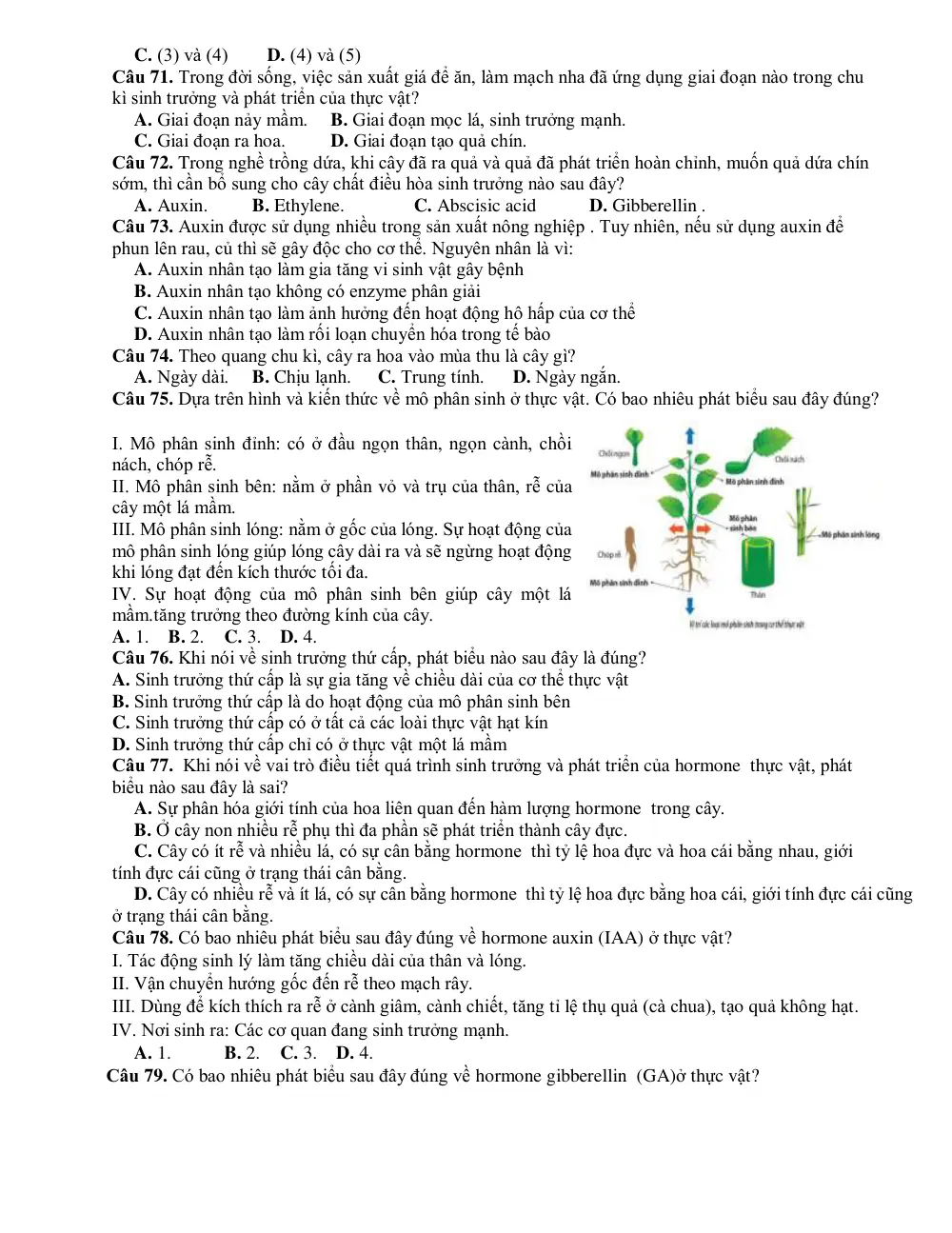 Đề cương ôn tập Học kì 2 Sinh học 11 năm 2023-2024 trường THPT Phước Long (TP Hồ Chí Minh) - trang 8
