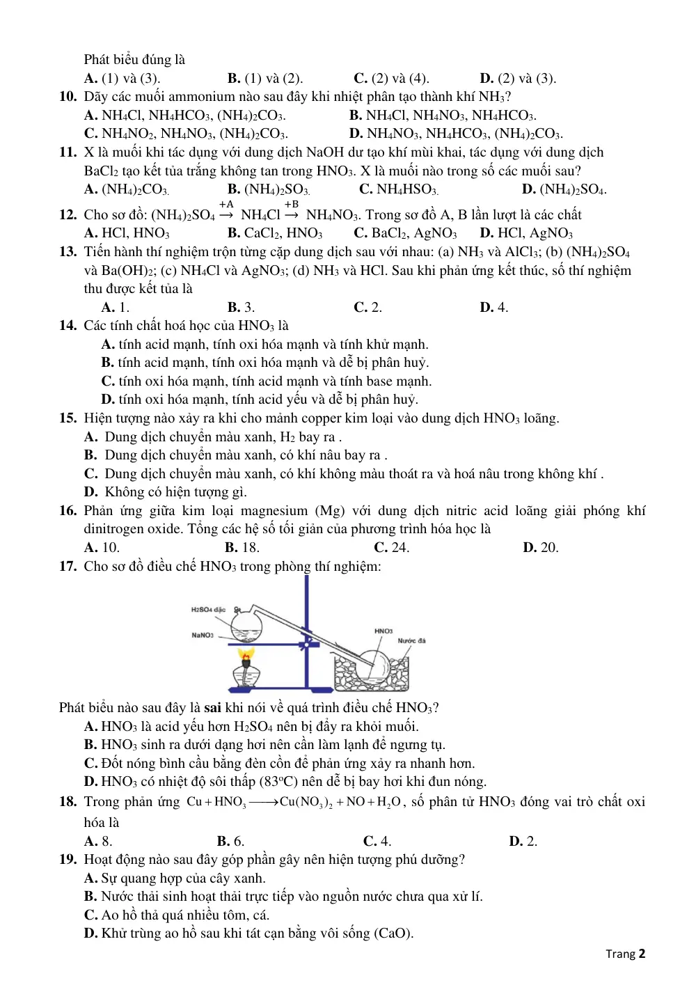 Đề cương ôn tập Học kì 1 Hóa học 11 năm 2023-2024 trường THPT Việt Đức (Hà Nội) - trang 2