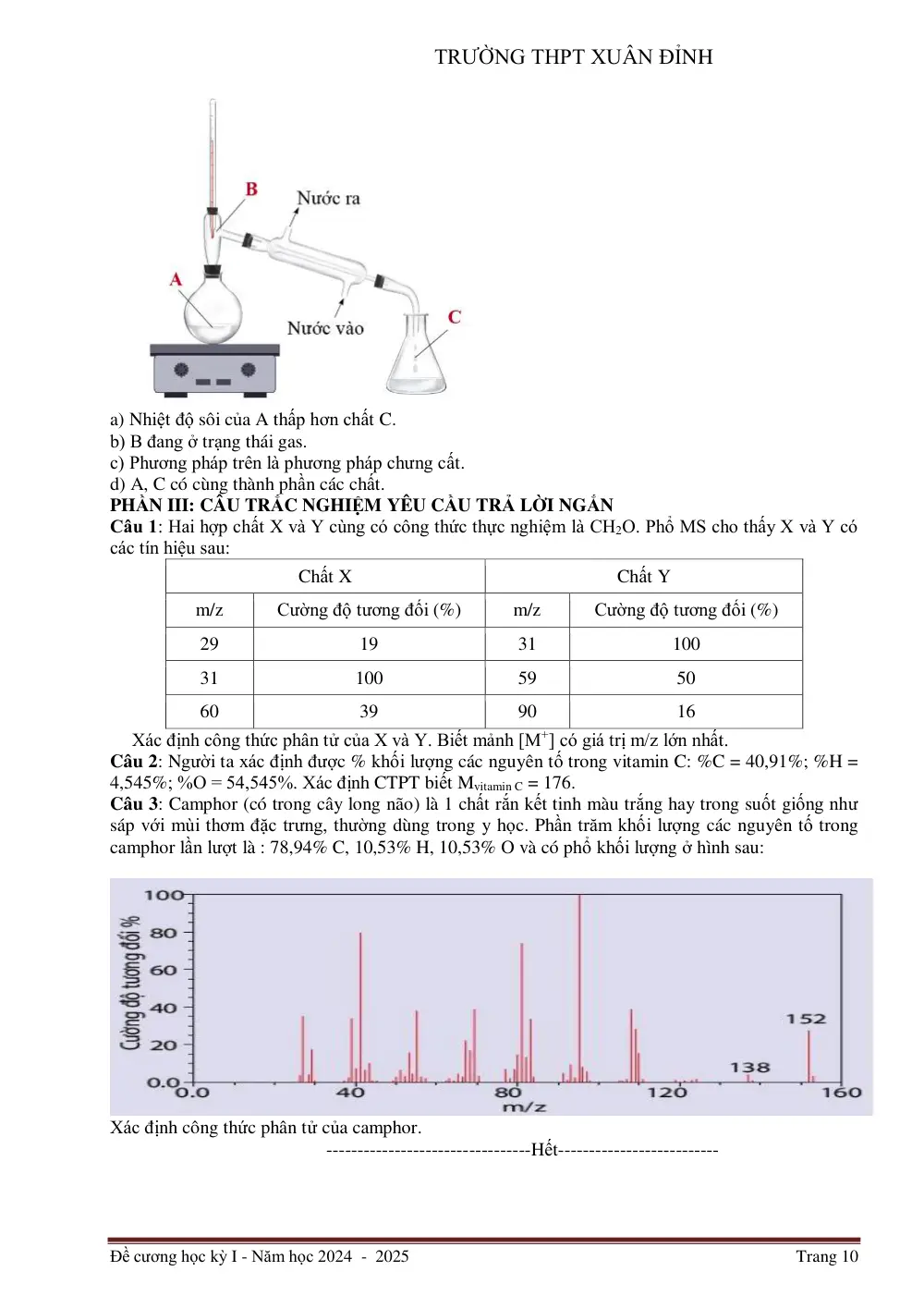 Đề cương ôn tập Học kì 1 Hóa học 11 năm 2024-2025 trường THPT Xuân Đỉnh (Hà Nội) - trang 10