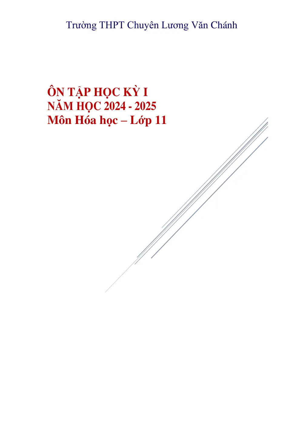 Đề cương ôn tập Học kì 1 Hóa học 11 năm 2024-2025 trường THPT chuyên Lương Văn Chánh (Đắk Lắk) - trang 1