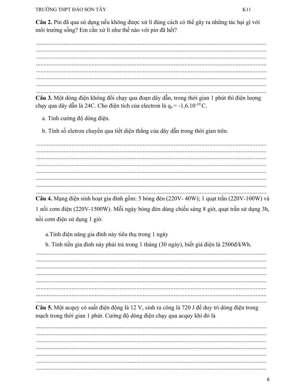 Đề cương ôn tập Học kì 2 Vật lí 11 năm 2023-2024 trường THPT Đào Sơn Tây (TP Hồ Chí Minh) - trang 6
