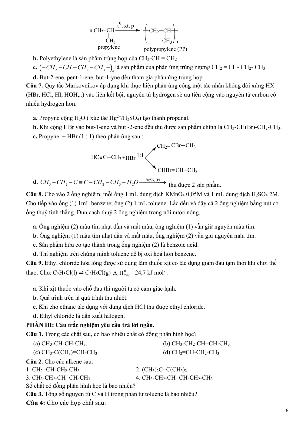 Đề cương ôn tập Giữa kì 2 Hóa học 11 năm 2024-2025 trường THPT Đào Sơn Tây (TP Hồ Chí Minh) - trang 6