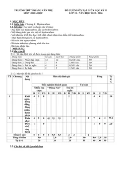Trang đầu Đề cương ôn tập Giữa kì 2 Hóa học 11 năm 2025-2026 trường THPT Hoàng Văn Thụ (Hà Nội)