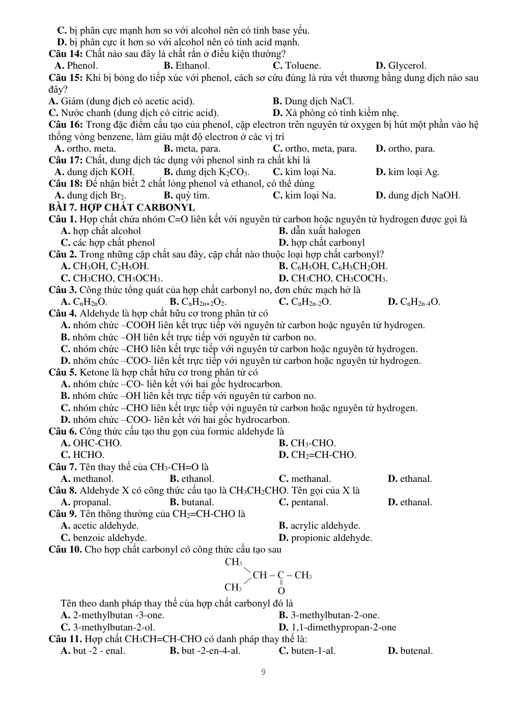 Đề cương ôn tập Học kì 2 Hóa học 11 năm 2023-2024 trường THPT Phạm Phú Thứ (Đà Nẵng) - trang 9
