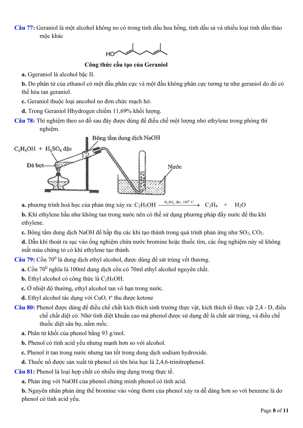 Đề cương ôn tập Học kì 2 Hóa học 11 năm 2024-2025 trường THPT Đào Sơn Tây (TP Hồ Chí Minh) - trang 8
