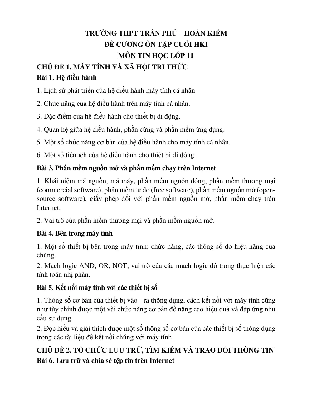 Đề cương ôn tập Giữa kì 1 Tin học 11 năm 2025-2026 trường THPT Trần Phú (Hà Nội) - trang 3