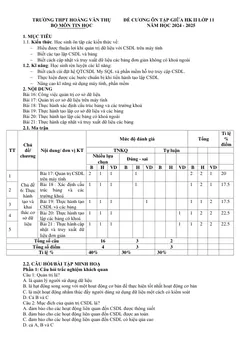 Trang đầu Đề cương ôn tập Giữa kì 2 Tin học 11 năm 2024-2025 trường THPT Hoàng Văn Thụ (Hà Nội)