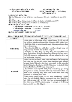 Trang đầu Đề cương ôn tập Giữa kì 2 Lịch sử 12 năm 2025-2026 trường THPT Bùi Hữu Nghĩa (Cần Thơ)