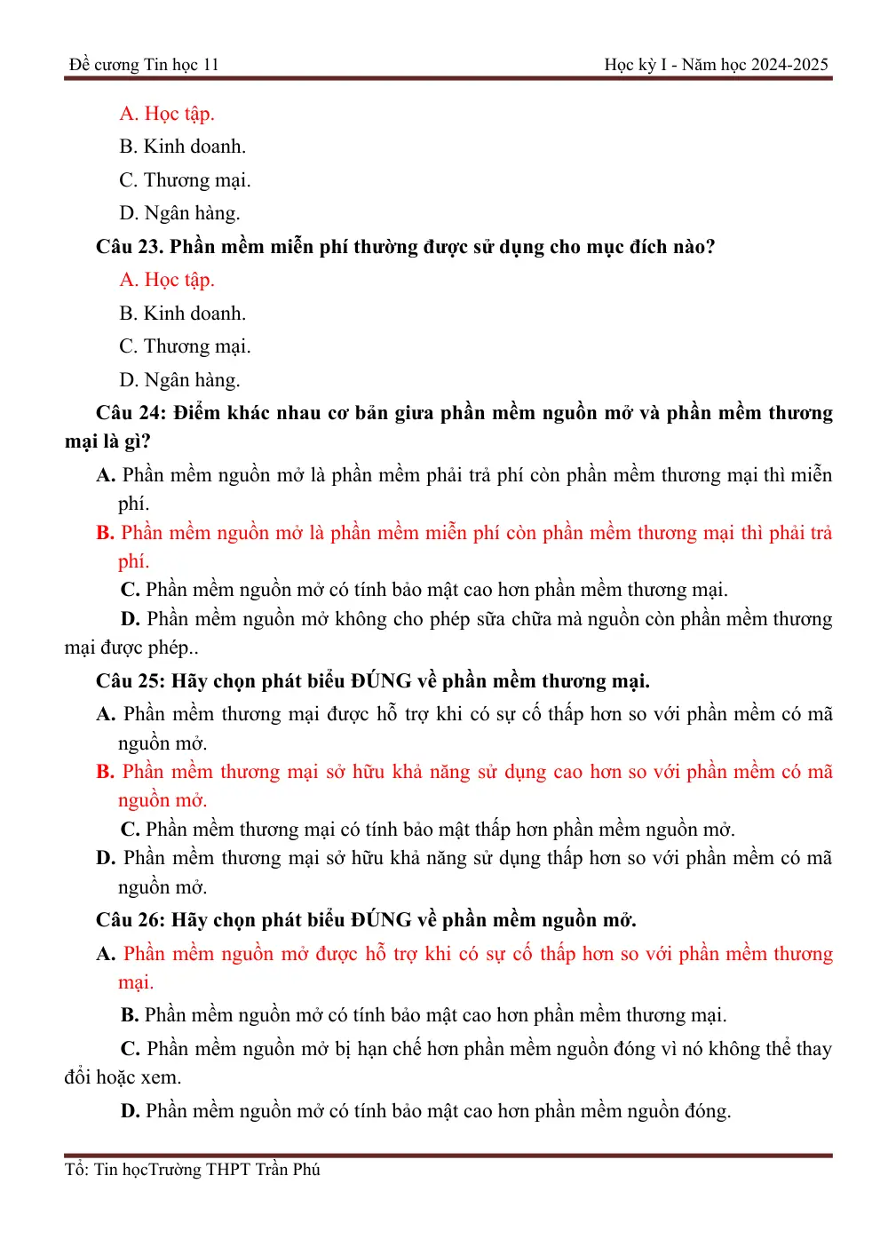 Đề cương ôn tập Học kì 1 Tin học 11 năm 2024-2025 trường THPT Trần Phú (Đà Nẵng) - trang 12