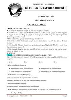 Trang đầu Đề cương ôn tập Giữa kì 1 Hóa học 10 năm 2024-2025 trường THPT Xuân Đỉnh (Hà Nội)