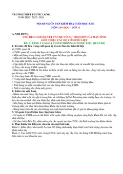 Trang đầu Đề cương ôn tập Học kì 2 Tin học 11 năm 2025-2026 trường THPT Phước Long (TP Hồ Chí Minh)