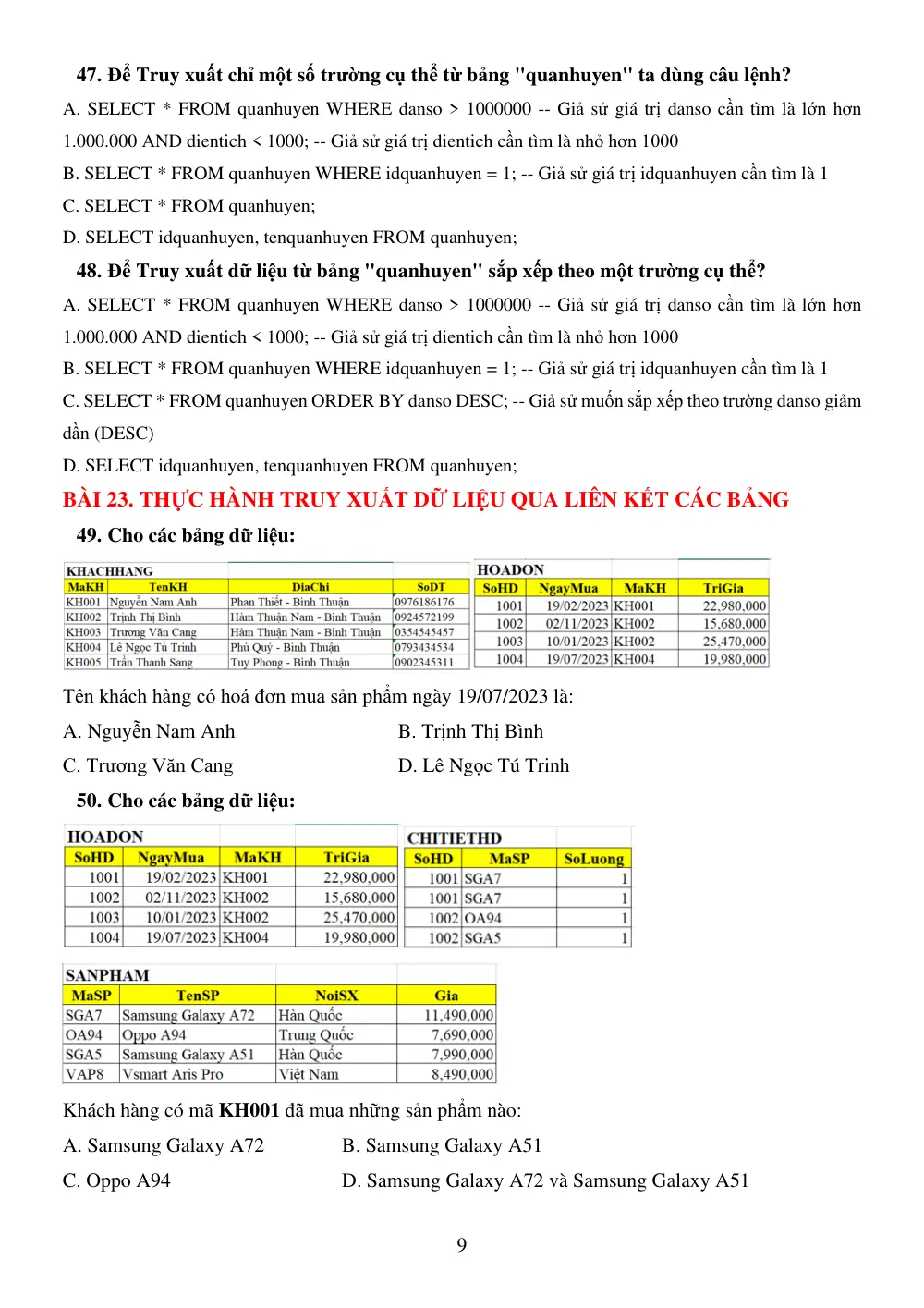 Đề cương ôn tập Học kì 2 Tin học 11 năm 2024-2025 trường THPT Đào Sơn Tây (TP Hồ Chí Minh) - trang 9
