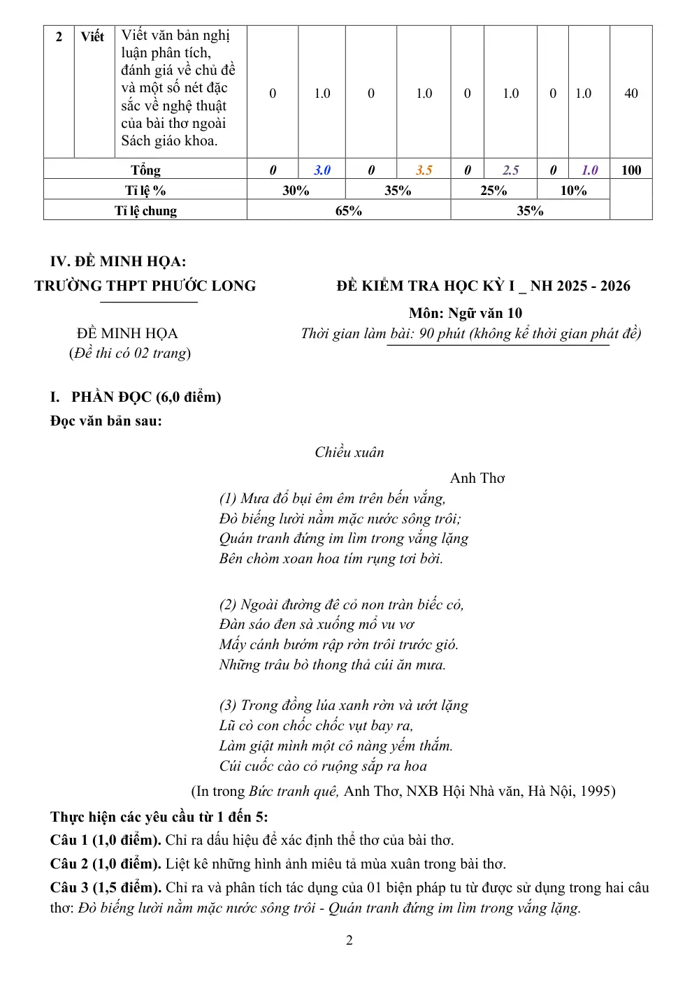 Đề cương ôn tập Học kì 1 Ngữ văn 10 năm 2025-2026 trường THPT Phước Long (TP Hồ Chí Minh) - trang 2