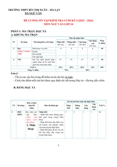 Trang đầu Đề cương ôn tập Học kì 1 Ngữ văn 10 năm 2023-2024 trường THPT Bùi Thị Xuân (Đà Lạt)