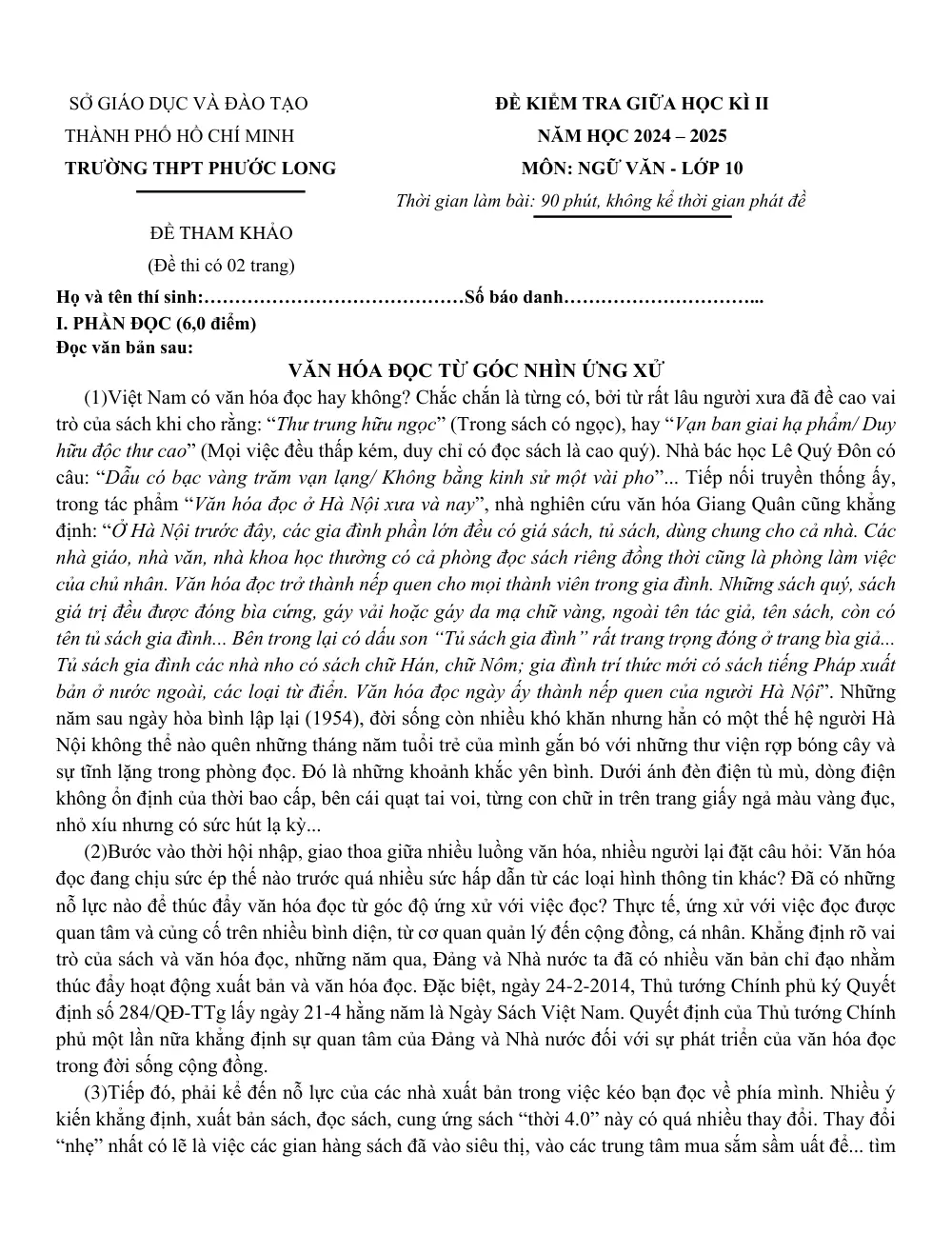 Đề cương ôn tập Giữa kì 2 Ngữ văn 10 năm 2024-2025 trường THPT Phước Long (TP Hồ Chí Minh) - trang 3