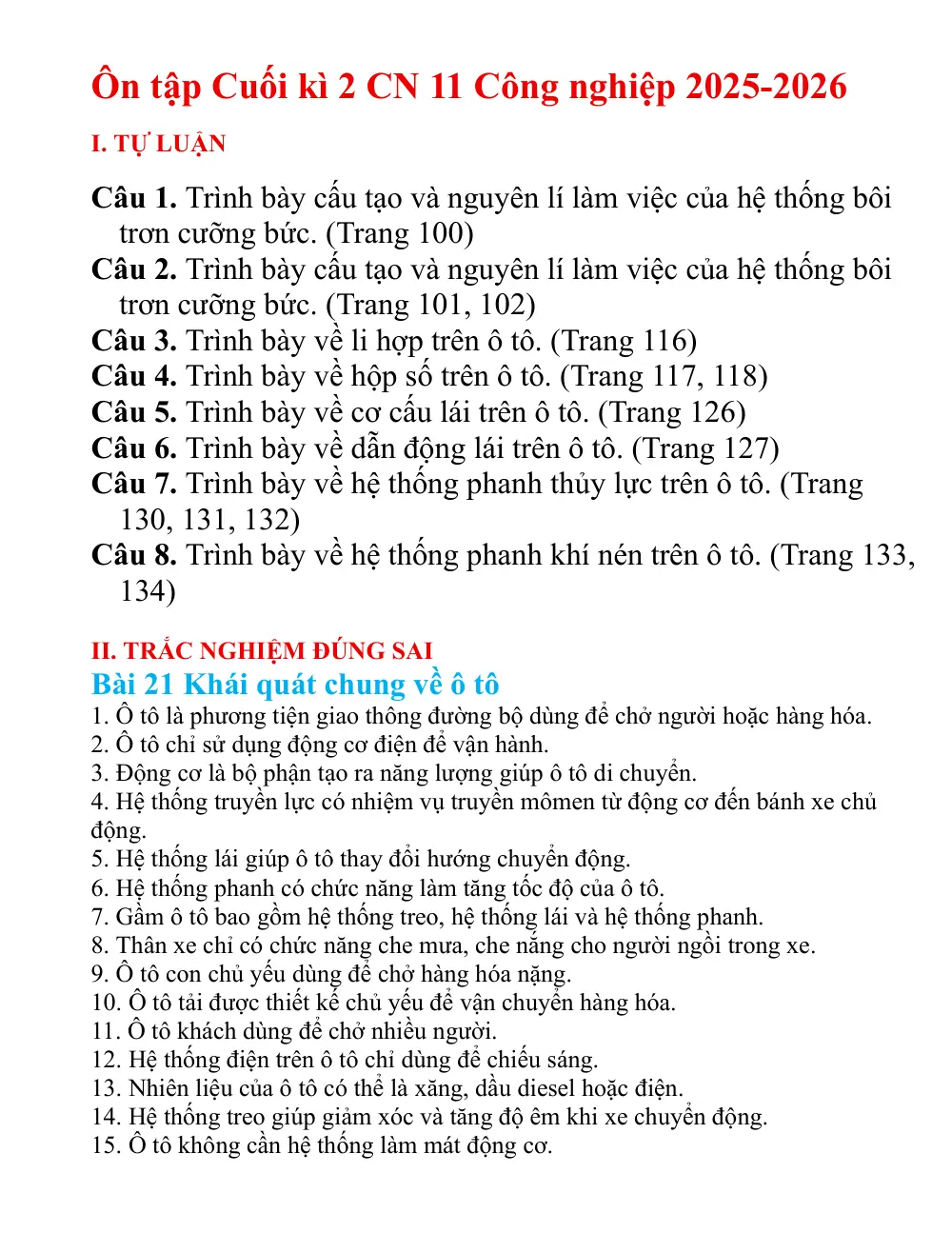 Đề cương ôn tập Học kì 2 Công nghệ Công nghiệp 11 năm 2025-2026 trường THPT Đức Trọng (Lâm Đồng) - trang 1