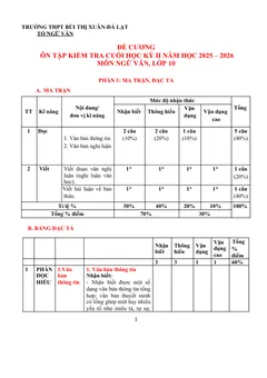 Trang đầu Đề cương ôn tập Học kì 2 Ngữ văn 10 năm 2025-2026 trường THPT Bùi Thị Xuân (Đà Lạt)