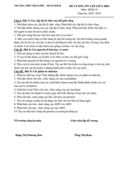 Trang đầu Đề cương ôn tập Giữa kì 1 Sinh học 10 năm 2024-2025 trường THPT Trần Phú (Hà Nội)