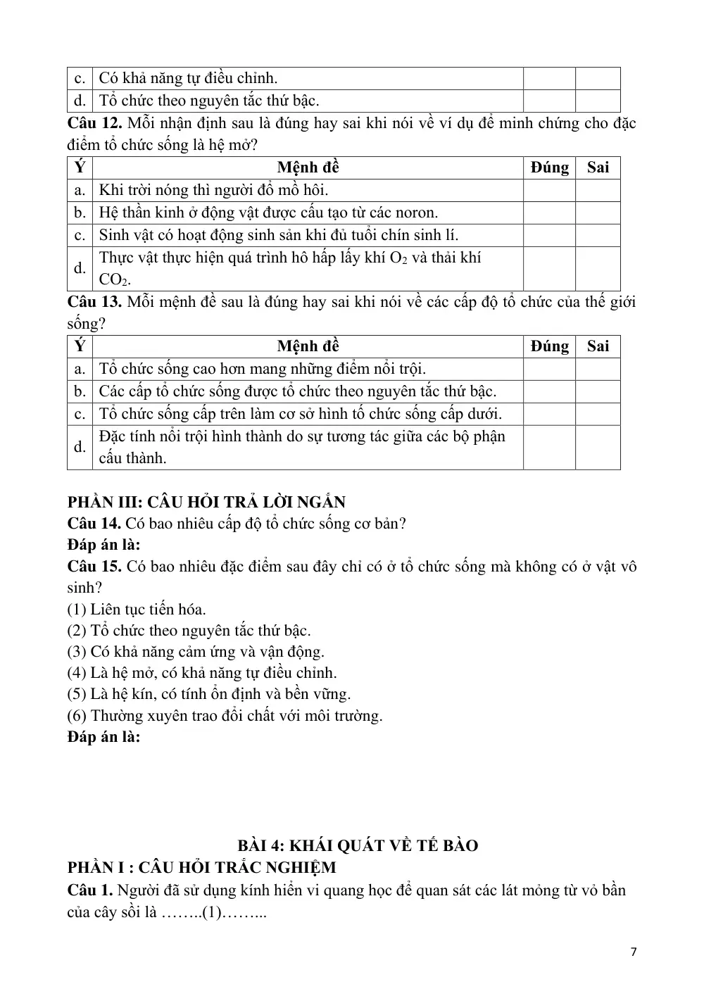 Đề cương ôn tập Giữa kì 1 Sinh học 10 năm 2024-2025 trường THPT Ngô Quyền (Đà Nẵng) - trang 7