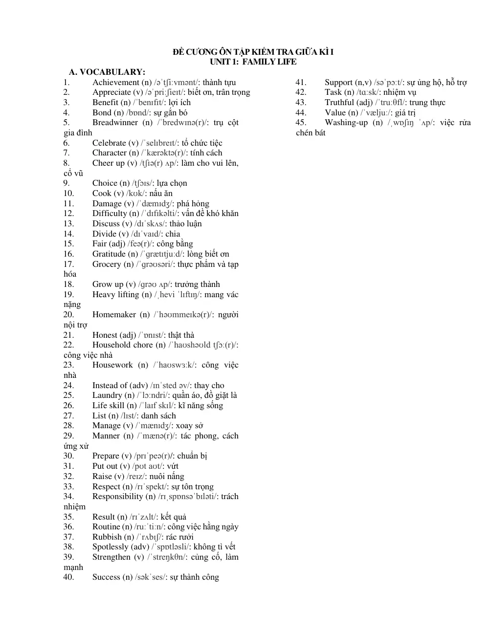Đề cương ôn tập Giữa kì 1 Tiếng Anh 10 năm 2025-2026 trường THPT Hàn Thuyên (Bắc Ninh) - trang 1