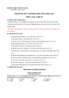 Trang đầu Đề cương ôn tập Giữa kì 1 Tiếng Anh 10 năm 2024-2025 trường THPT Phước Long (TP Hồ Chí Minh)