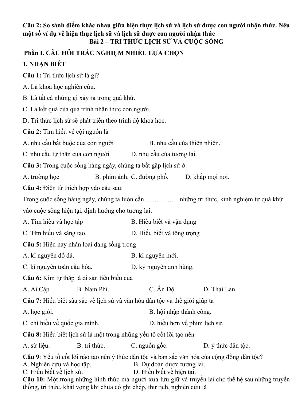 Đề cương ôn tập Giữa kì 1 Lịch sử 10 năm 2024-2025 trường THPT Phạm Phú Thứ (Đà Nẵng) - trang 9