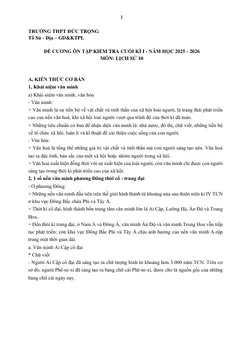 Trang đầu Đề cương ôn tập Học kì 1 Lịch sử 10 năm 2025-2026 trường THPT Đức Trọng (Lâm Đồng)