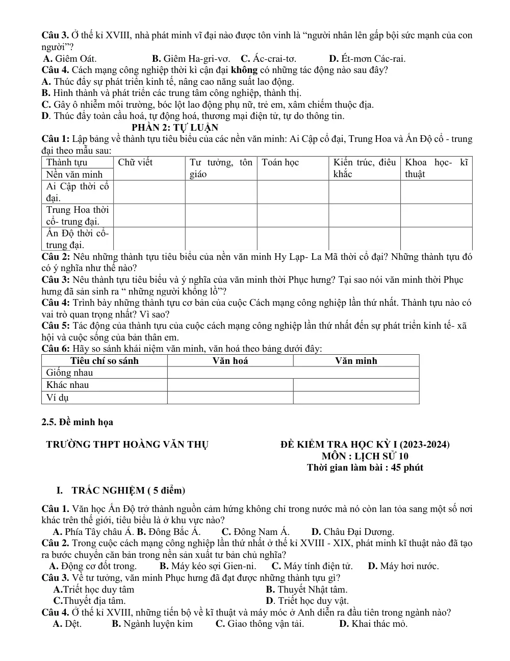 Đề cương ôn tập Học kì 1 Lịch sử 10 năm 2023-2024 trường THPT Hoàng Văn Thụ (Hà Nội) - trang 5
